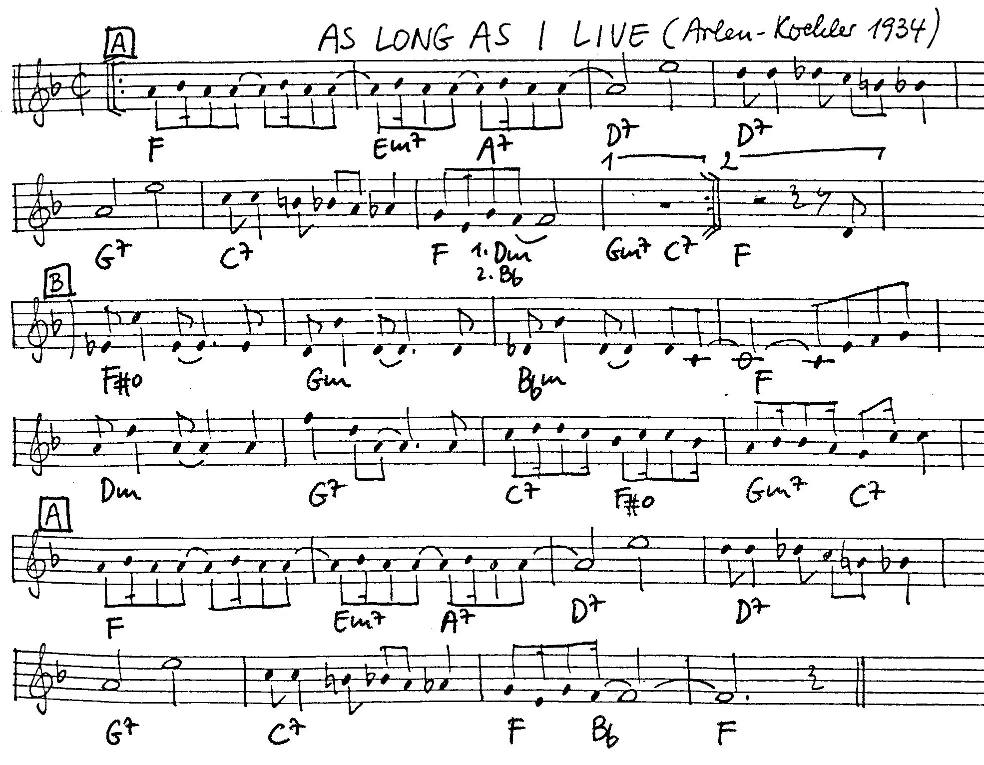 as long as i live free jazz leadsheet - Courtesy of the Jungle Jazz Band